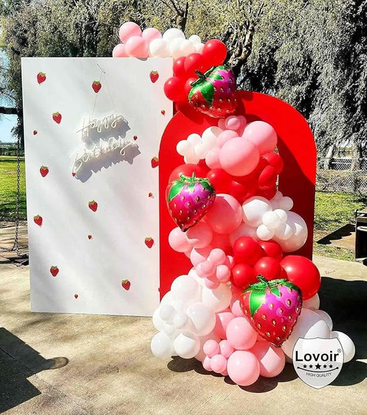 10 Pcs Strawberry Balloons 24 Inch, Fruit Strawberry Balloons Mylar Foil Cute Strawberry Balloons for Fruit Themed Birthday Party Decorations Supplies