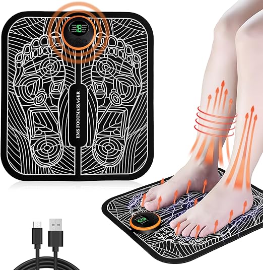 EMS Foot Massager, Foot Massager for Pain and Circulation with 8 Modes and 19 Intensity Levels, Foldable Portable Electric Massage Mat Improves Blood Circulation, Relaxes Muscles and Relieves Pain