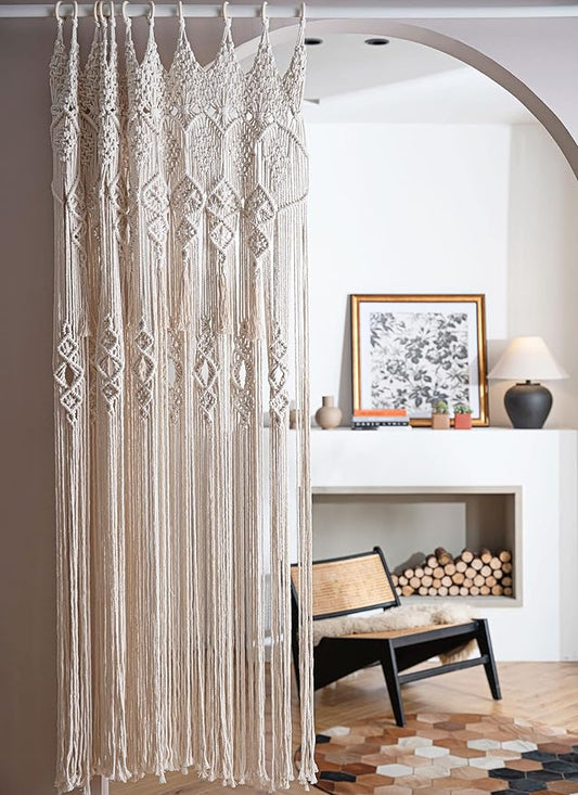 koyoyo Macrame Doorway Curtain Large Wall Hanging Tassels Room Divider for Closet Boho Window for Wedding Backdrops Art Decor Backyard Beige Betsy