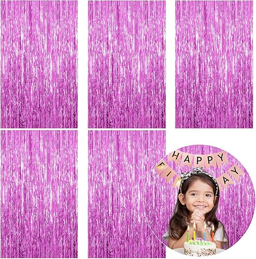 5 Pack Foil Curtain Backdrop Metallic Tinsel Foil Fringe Curtains Photo Booth Props for Birthday Wedding Engagement Baby Shower Bachelorette Christmas Holiday Celebration Party Decorations