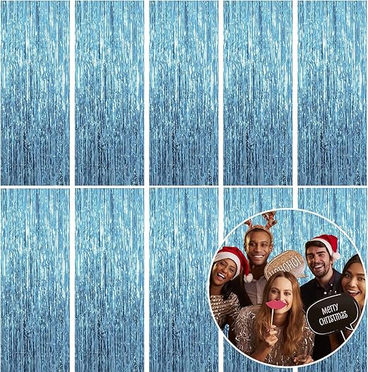 5 Pack Foil Curtain Backdrop baby Blue Metallic Tinsel Foil Fringe Curtains Photo Booth Props for Birthday Wedding Engagement Baby Shower Bachelorette Christmas Holiday Celebration Party Decorations