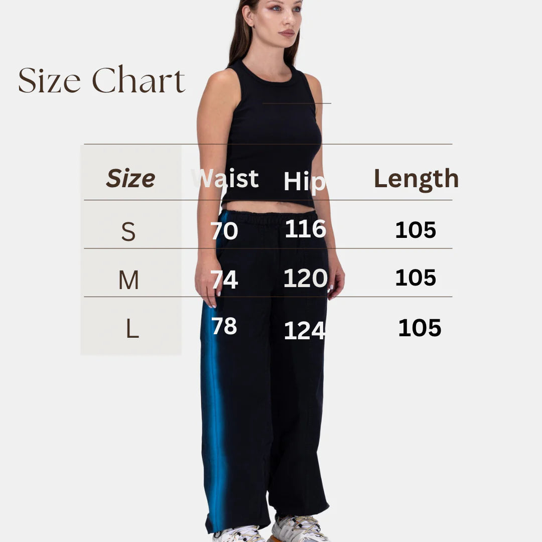 PARACHUTE PANTS IN BLACK with blue lines