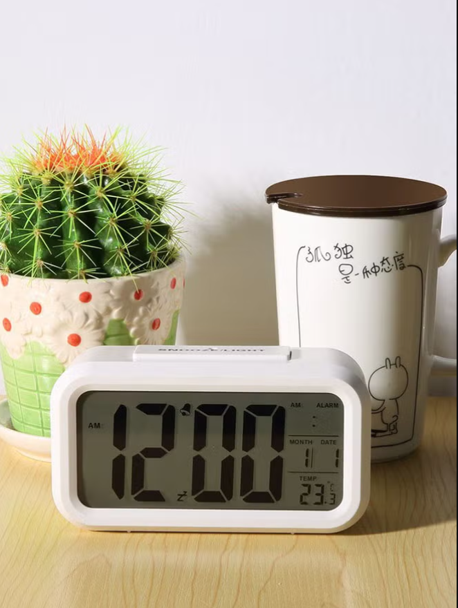 Generic LED Digital Electronic Alarm Clock Backlight Time With Calendar + Thermometer White