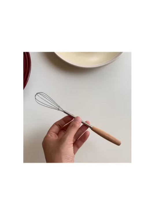 Generic Stainless Steel Wire Egg Whisk with Wooden Handle for Blending Ingredients and Mixing Sauces