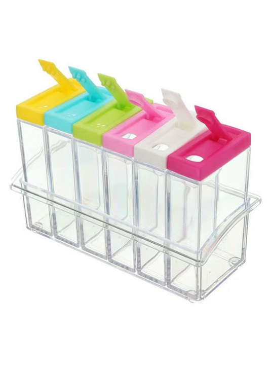 Generic 6-Piece Spice Jar Set With Holder Multicolour 17x7x10cm