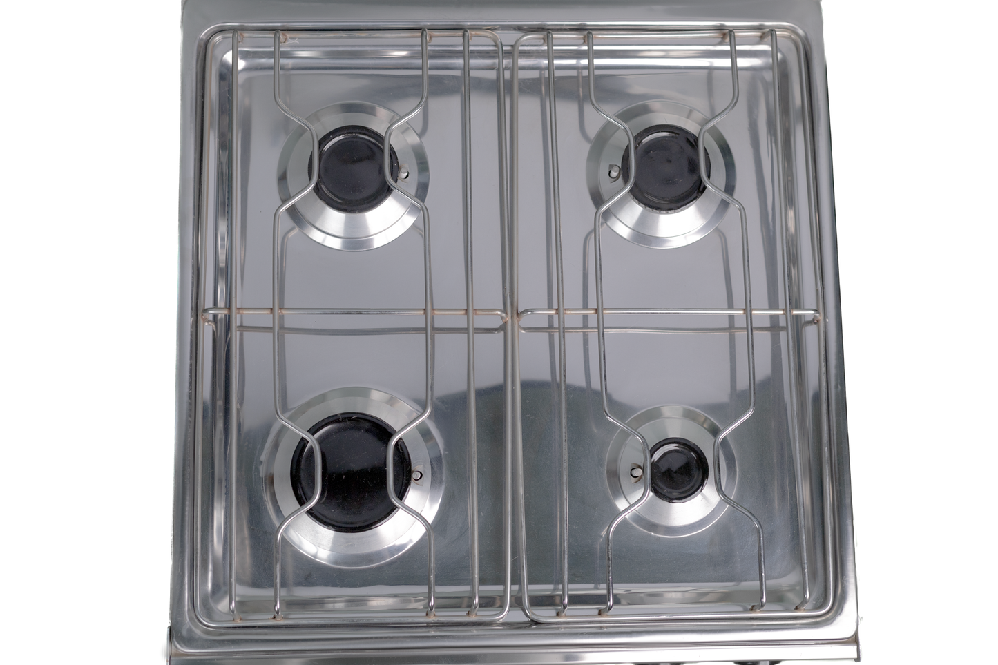 Nour Flat Gas Stove 60x60 GS-FLS 4 S 60 I - Stainless Steel 4 Burner with Auto Ignition, Glass Lid, and Enamel-Coated Cast Iron Pot Holder - Silver