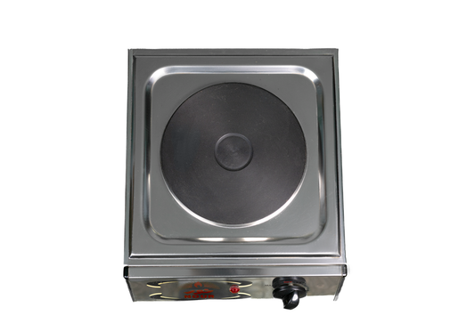 Nour Flat Electric Stove 35x35x19 cm ES-D1 S 1000 - Stainless Steel Single Burner with 14 cm Plate, 1000W Power, Thermostat, and Indicator Light - SIlver