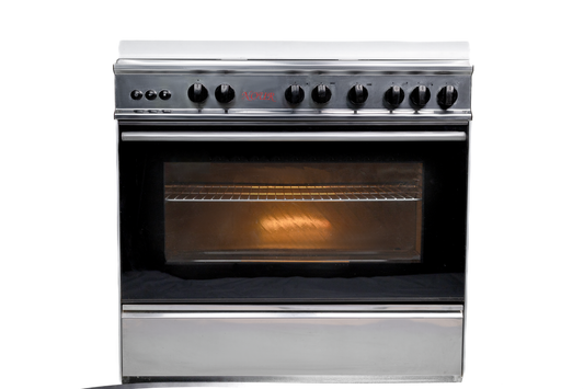 Nour Cooker 60x90 GC-SS955 - Full Stainless Steel Gas Oven with 5 Burners, Mechanical Timer, Turbo Fan, Auto Ignition, Oven Light, Grilling Motor, and Heating Drawer – Silver