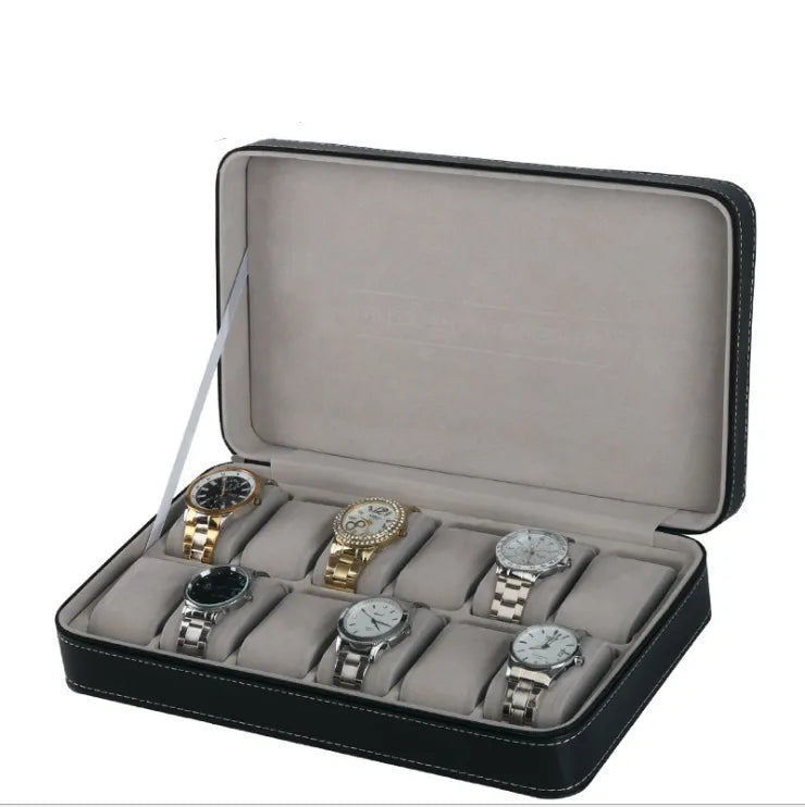 12 SLOT LEATHER WATCH ORGANIZER WITH ZIPPER