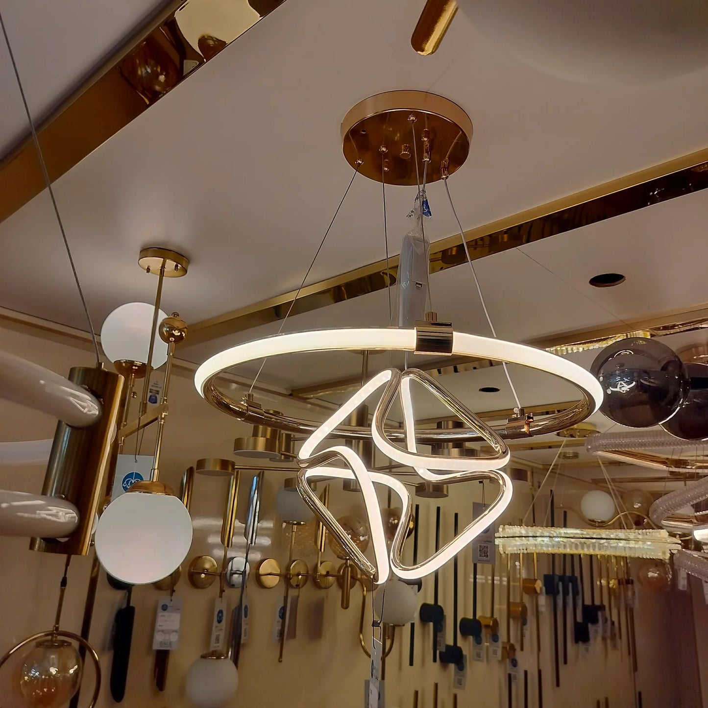 Round*square LED chandelier - gold - (code:293)