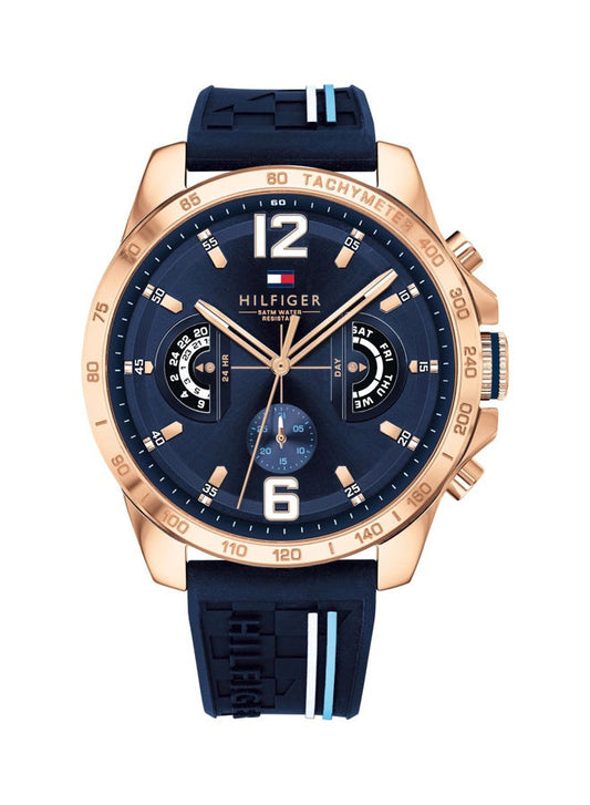 TOMMY HILFIGER Men's Round Shape Silicone Strap Analog Wrist Watch 42 mm - Blue - 1791474