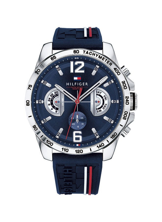 TOMMY HILFIGER Men's Decker Blue Silicon Strap Analog Wrist Watch 1791476 - 46 mm