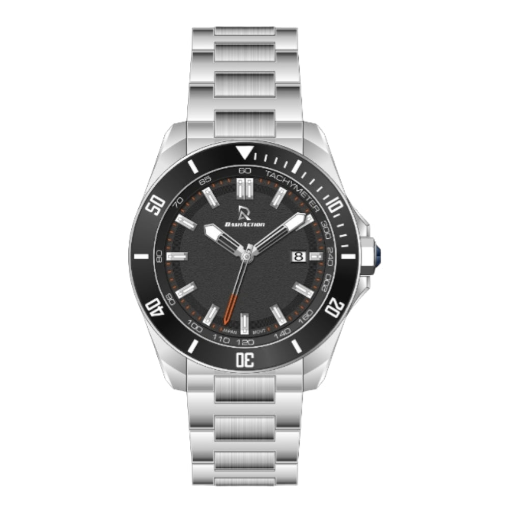 DASH ACTION WATCH-MEN-STAINLESS STEEL-SILVER AND BLACK D1943-SB