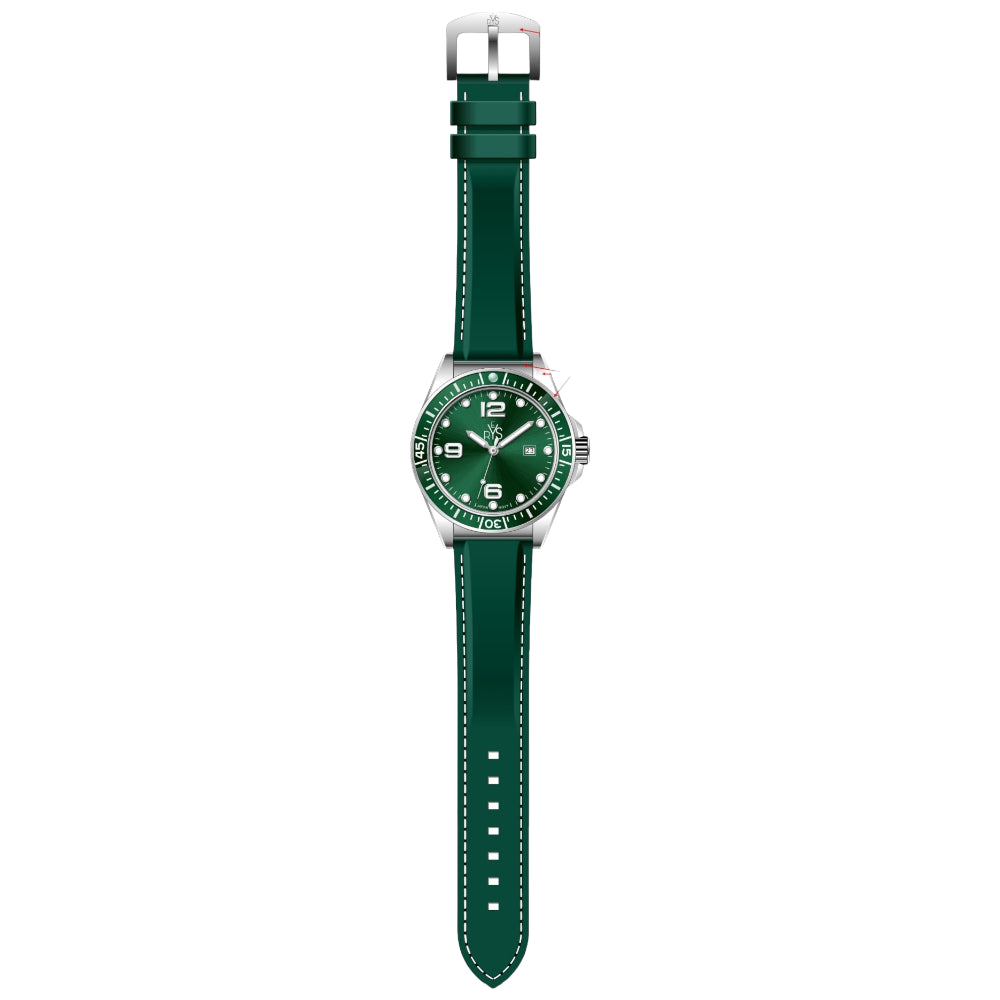 REYS WATCH WATCH-MEN-LEATHER-SILVER AND GREEN R2030-LSGN