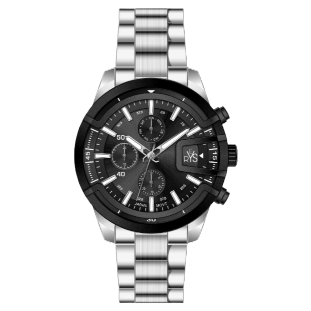 REYS WATCH WATCH-MEN-STAINLESS STEEL-SILVER AND BLACK R2029-SB