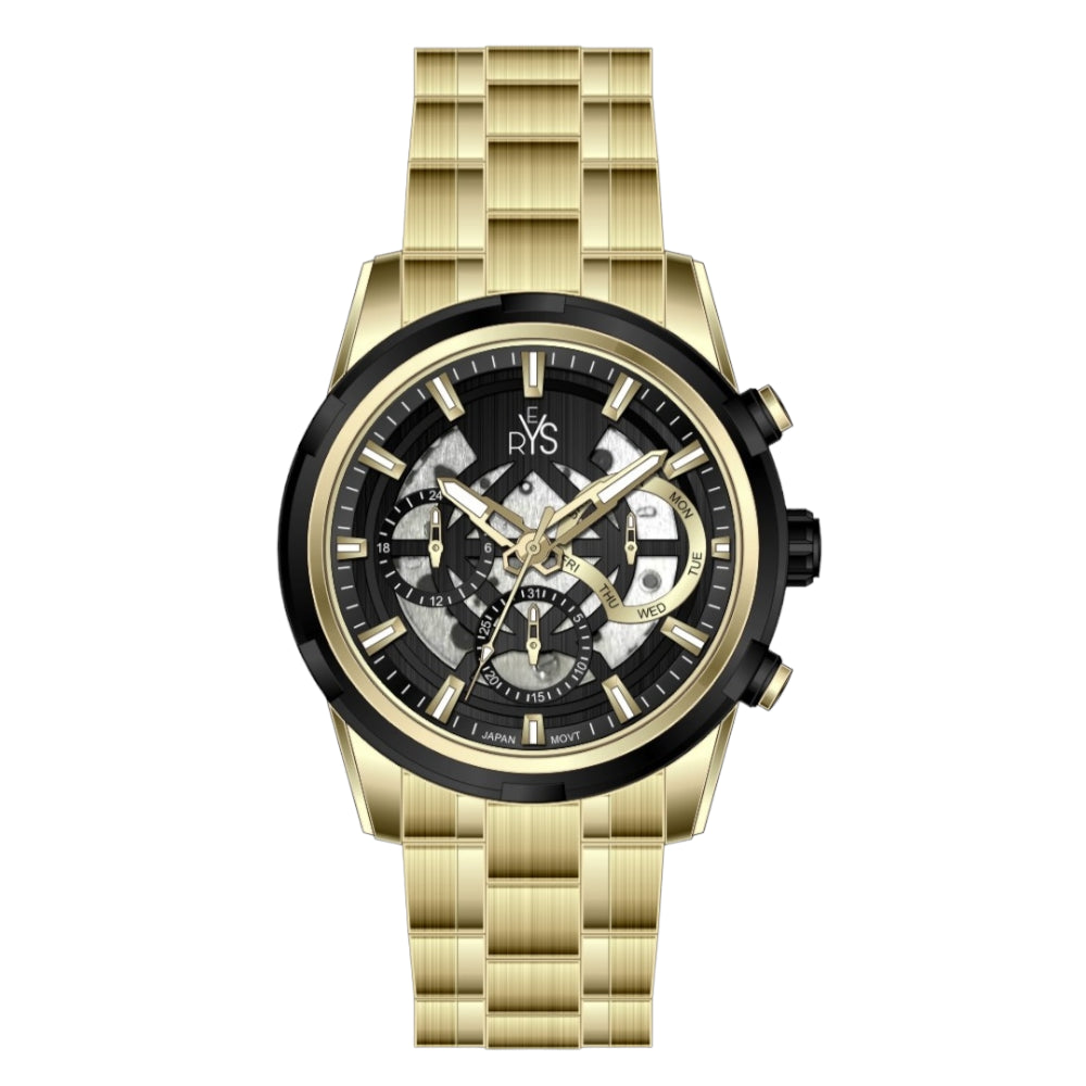 REYS WATCH WATCH-MEN-CHRONOGRAPH-STAINLESS STEEL-GOLD AND BLACK R2043-GB