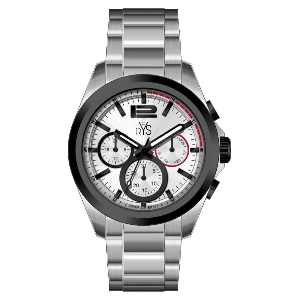 REYS WATCH WATCH-MEN-CHRONOGRAPH-STAINLESS STEEL-SILVER AND BLACK R2025-SB