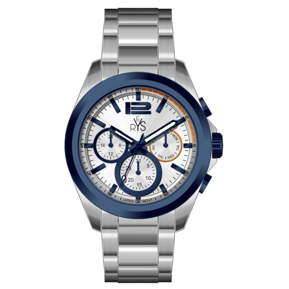REYS WATCH WATCH-MEN-CHRONOGRAPH-STAINLESS STEEL-SILVER AND BLUE R2025-SP