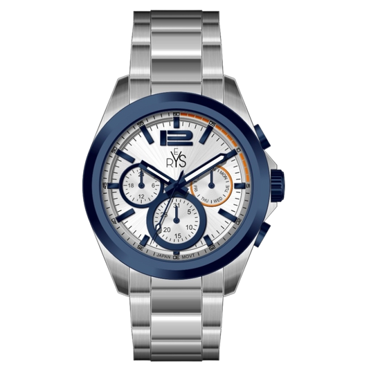 REYS WATCH WATCH-MEN-CHRONOGRAPH-STAINLESS STEEL-SILVER AND BLUE R2025-SP