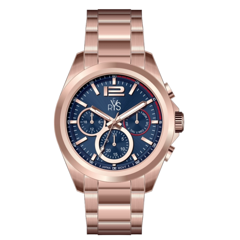 REYS WATCH WATCH-MEN-CHRONOGRAPH-STAINLESS STEEL-ROSE GOLD AND BLUE R2025-RP