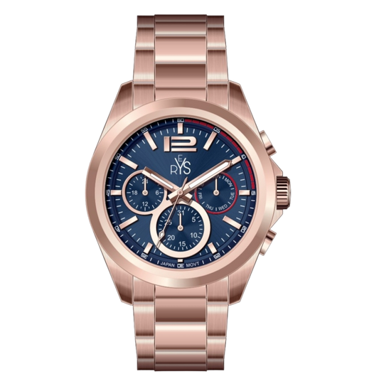 REYS WATCH WATCH-MEN-CHRONOGRAPH-STAINLESS STEEL-ROSE GOLD AND BLUE R2025-RP