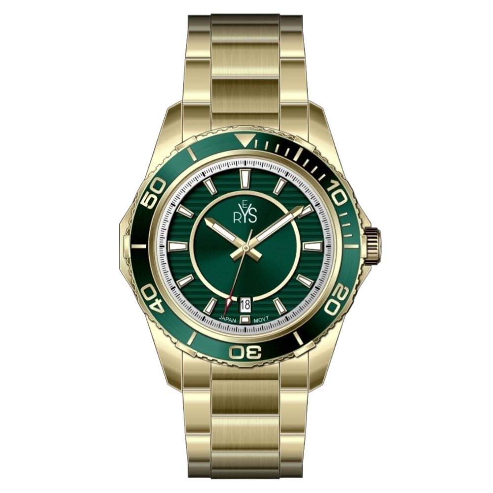 REYS WATCH WATCH-MEN-STAINLESS STEEL-GOLD AND GREEN R2024-GGN