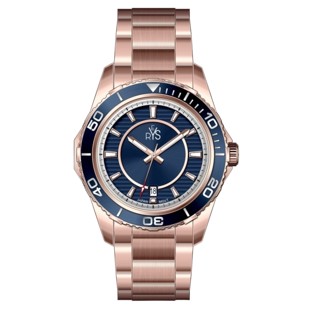 REYS WATCH WATCH-MEN-STAINLESS STEEL-ROSE GOLD AND BLUE R2024-RP