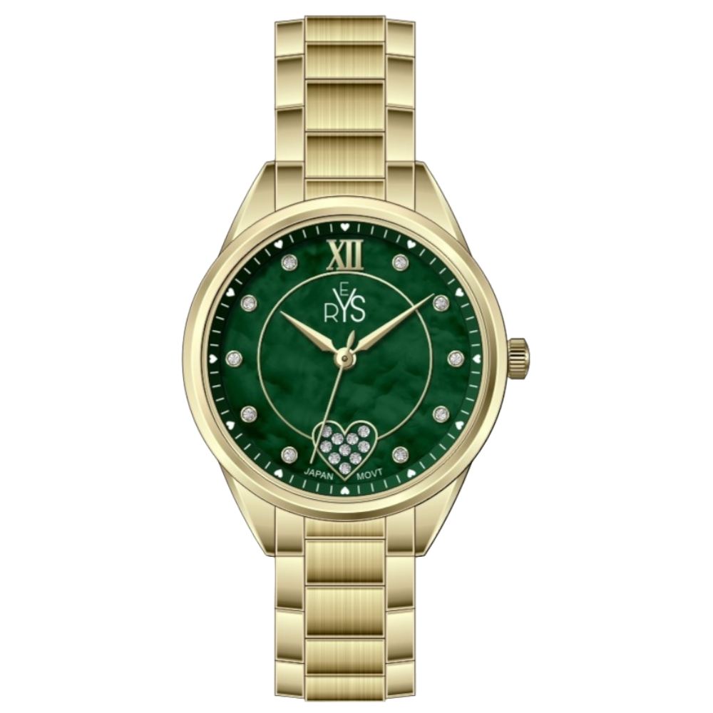 REYS WATCH WATCH-WOMEN-STAINLESS STEEL-GOLD AND GREEN R2020-GGN