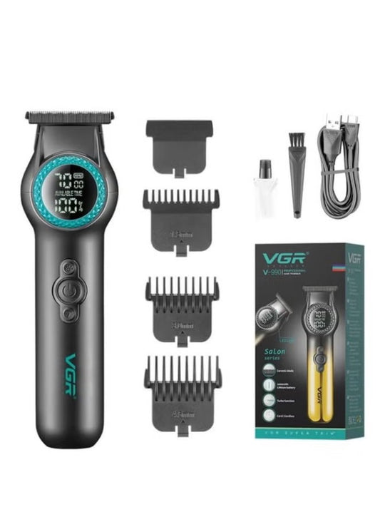 VGR V-990 Ultra-Premium Zero Gapped Professional 8000 RPM 2 Speed Hair Trimmer Ceramic & Powder Metallurgic Blade Digital Display 2000mAh Lithium battery Cord/Cordless type-C USB charge 200 Min