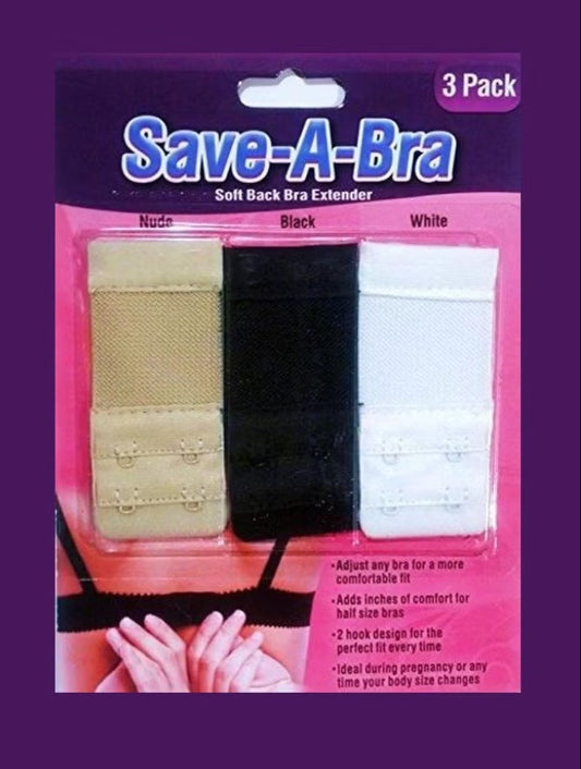 Save-A-Bra 3-Piece Soft Back Extemder Bra Re-Size Set Nude/Black/White