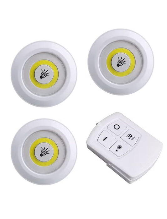 Voberry 3-Piece Wireless Remote Controlled Under Cabinet LED Lights White 10x10x9cm