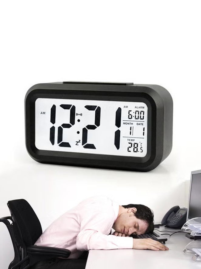 OUTAD LCD Digital Alarm Clock With Night Auto Sensitization And Temperature Display Black