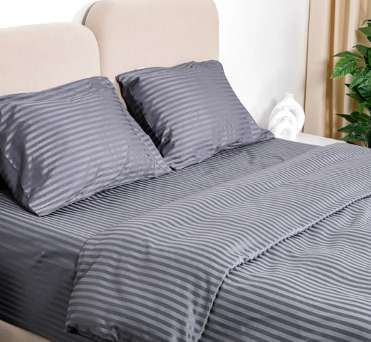 Duvet cover set- Satin, Stripe, 1cm, Gray