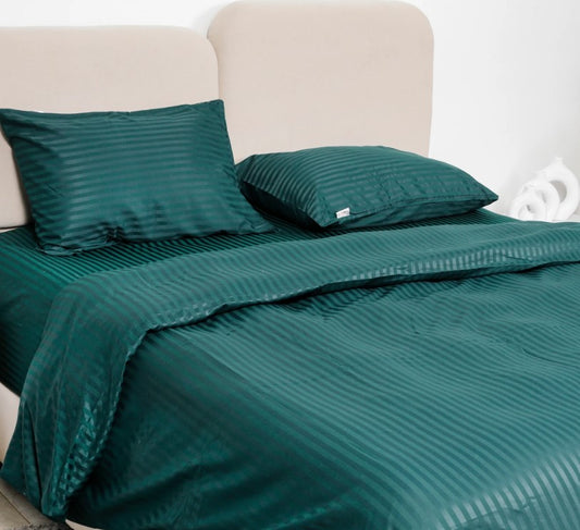 Duvet cover set- Satin, Stripe, 1cm, Green
