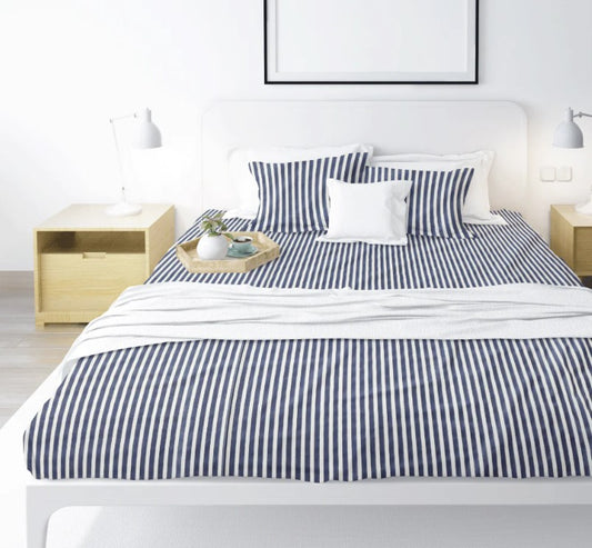 Printed, Fitted bed sheet set- Blue Stripe