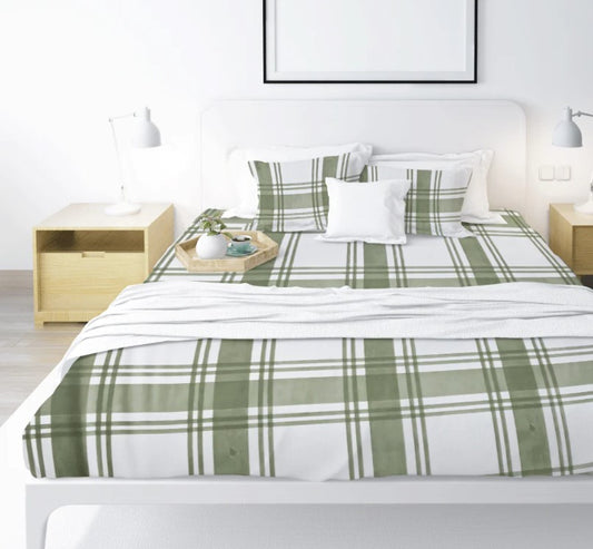 Printed, Fitted bed sheet set- Green Plaid