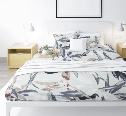Printed, Fitted bed sheet set- Big Leaves