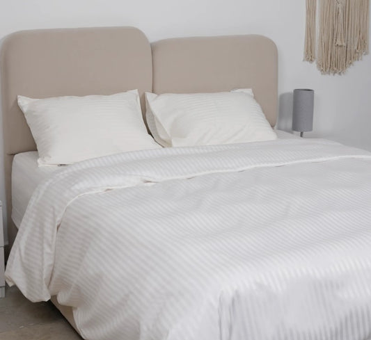Duvet cover set- Satin, Stripe, 1cm, White