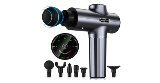 Massage Gun,WELTEAYO Muscle Gun Deep Tissue,Quiet Professional Handheld Massager,with Type-C Charging,Portable Fascial with 6 Heads for Pain Relief