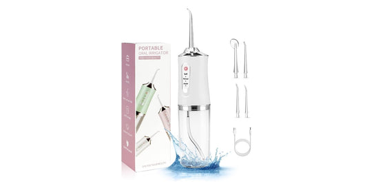 Wireless Oral Irrigator, Cordless Water Dental Floss for Teeth with 3 Modes & 4 Replacement Nozzles, Interdental Cleaner Rechargeable with Removable 230 ml Water Tank for Home, Travel, Shower (White)