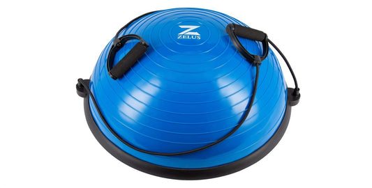 ZELUS Balance Ball Trainer, Non-Slip Balance Ball, Half Ball with Resistance Bands, Gymnastics Ball for Yoga, Fitness, Strength Training, Core Training, Balance Training (Blue)