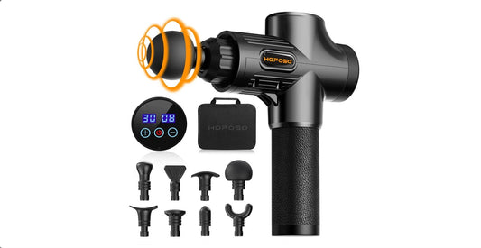 HOPOSO Massage Gun Deep Tissue Percussion Muscle Massager Handheld Electric Cordless Massage Device 30 Speed 6 Massage Head Portable Powerful Percussive Massage Gun for Deep Relaxation Pain Relief