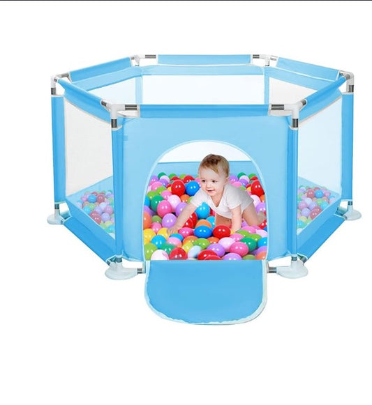 Yorking Baby Playpen by 6 Sides with Round Zipper Door Play Pen for Toddlers Playpen Baby(Blue)