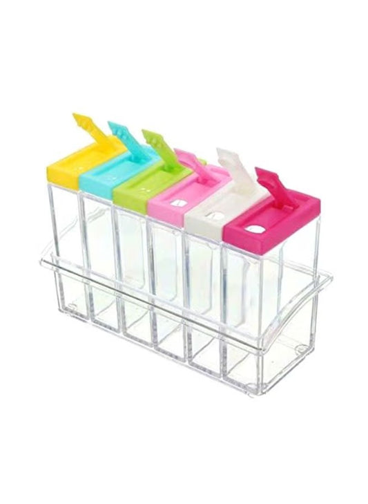 Generic 6 Piece Seasoning Spice Condiment Jars With Tray Multicolor