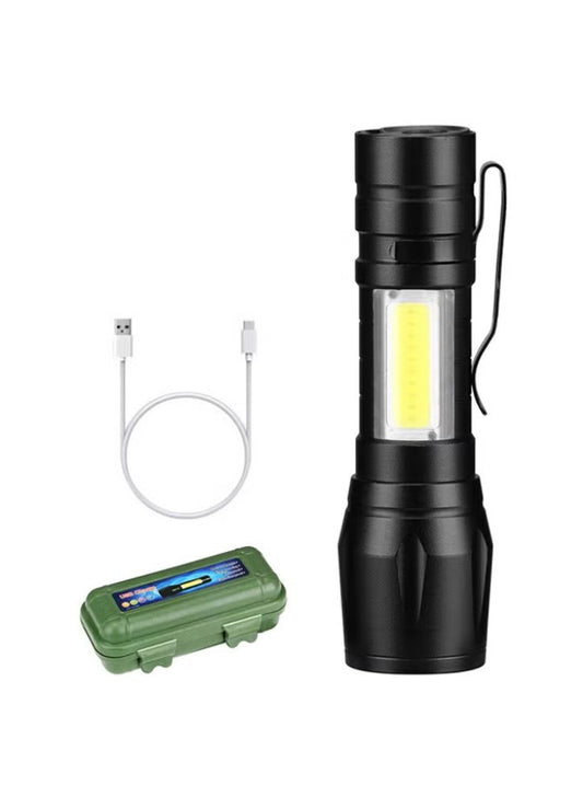 Generic Mini 3 Mode XPE COB Rechargeable Pocket Clip LED Flashlight Torch With Box Black 10.1cm