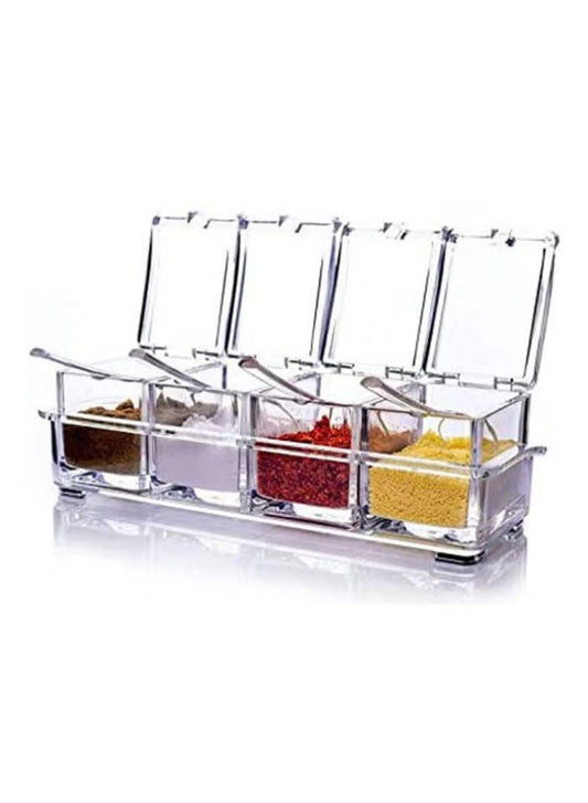 Generic Set Of 4 Kitchen Acrylic Spice Container Jar Condiment Dispenser Salt Clear