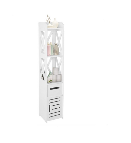Modern White Floor Cabinet Wooden Tall Narrow Bathroom Tower