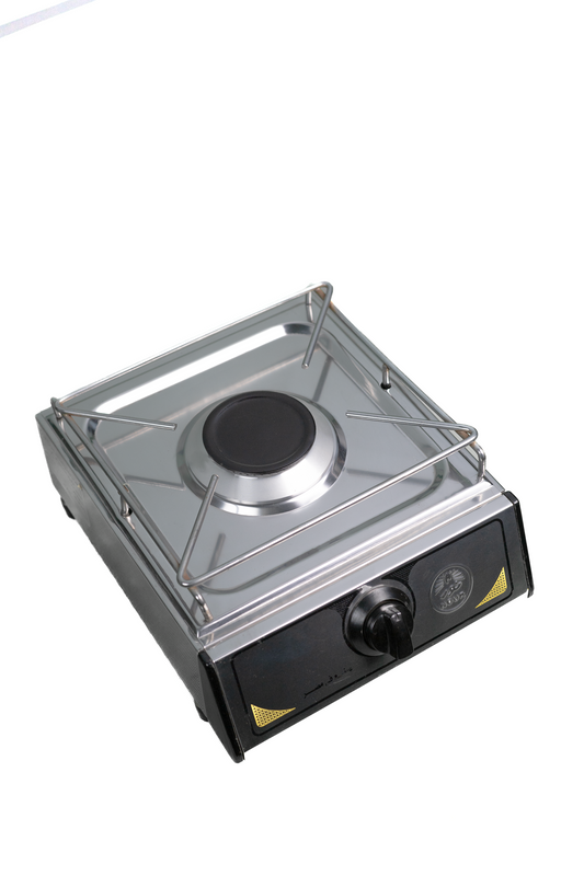 Nour Flat Gas Stove 35x35x GS-FLS 1 S - Stainless Steel Single Burner with Nickel-Plated Rust-Resistant Pot Holder - Silver