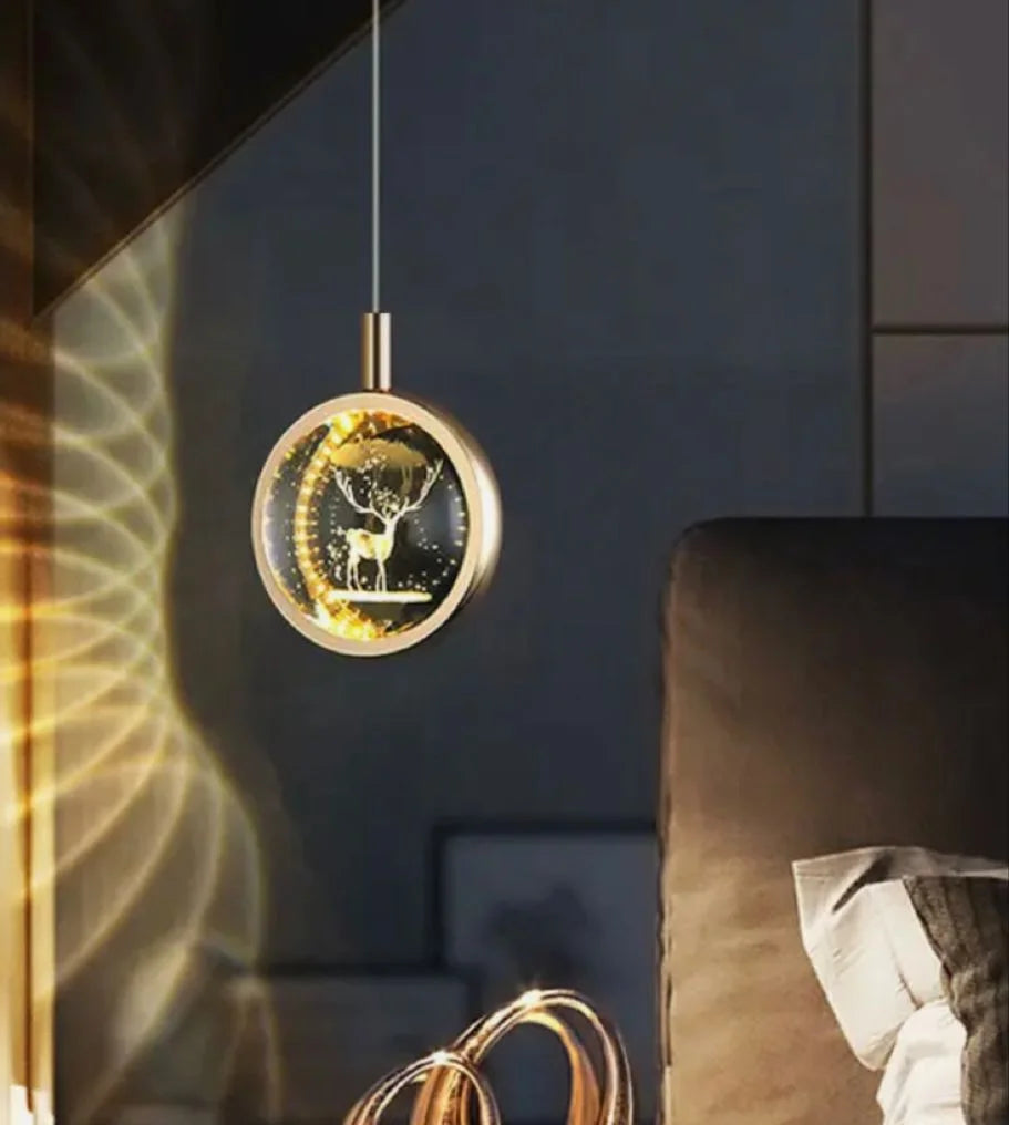 Shiny golden circular glass gazelle pendant (code:642)