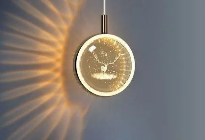 Shiny golden circular glass gazelle pendant (code:642)